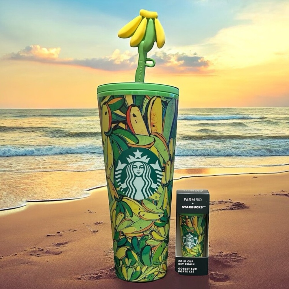 Starbucks FARM Rio 2025 Green & Yellow matching Tropical Tumbler/Key fob